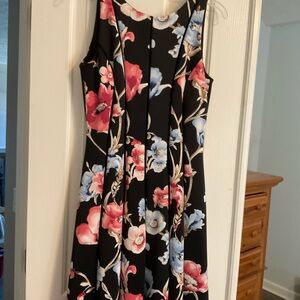 White House Black Market Black Red Floral Midi Dress